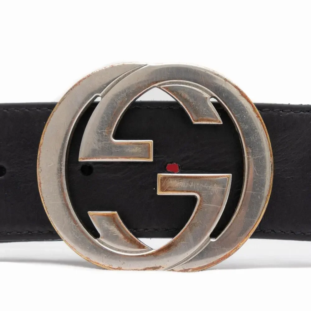 Gucci GG Interlocking Buckle Navy Red Web Striped Canvas / Leather Belt 90•36